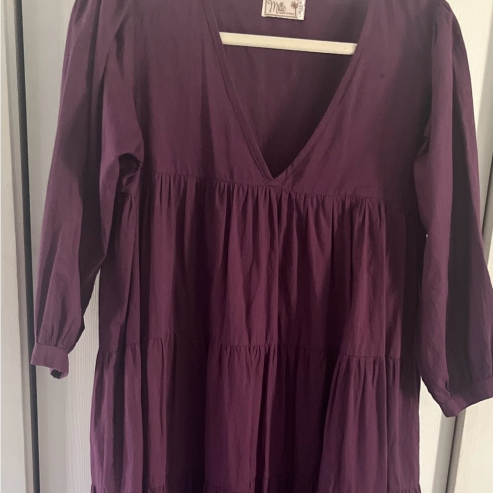 Millie Resort & Travel Chic Ruffle  Dress in purple SM 100% Organic Cotton NWOT